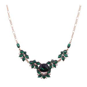 Circa 1900 Green and Clear Crystal Mix Goldtone Statement Necklace NEW